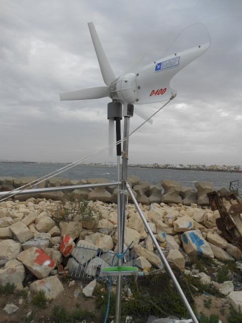 D-400 wind generator with addition to the tail, and our not-patented device for tying it up in a blow.