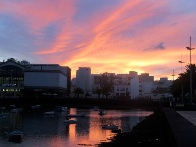 Arrecife town with nice promenade along a lagoon. Beautiful sunsets evrynight and a very close walk from the marina