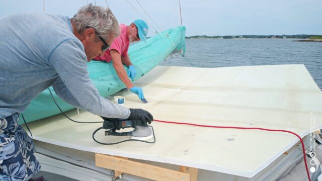 sanding the fiberglass
